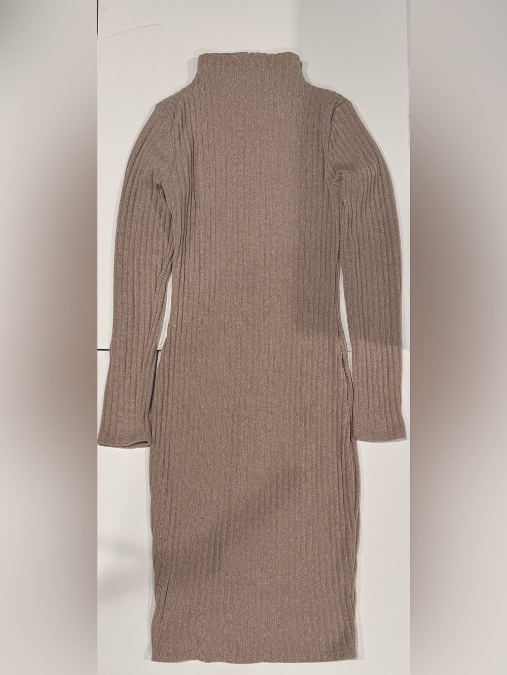 Charlotte Russe Ribbed Sweater Dress | Blush Beige Turtleneck Midi Dress | XS